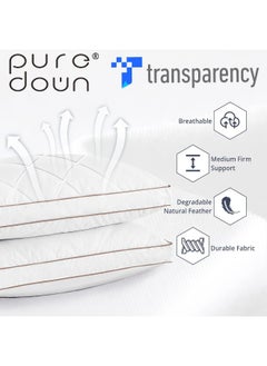 puredown puredown® Soft Goose Feather Pillows for Sleeping, Pillow 100% Cotton Pillow Cover King Set of 2  - Image 2