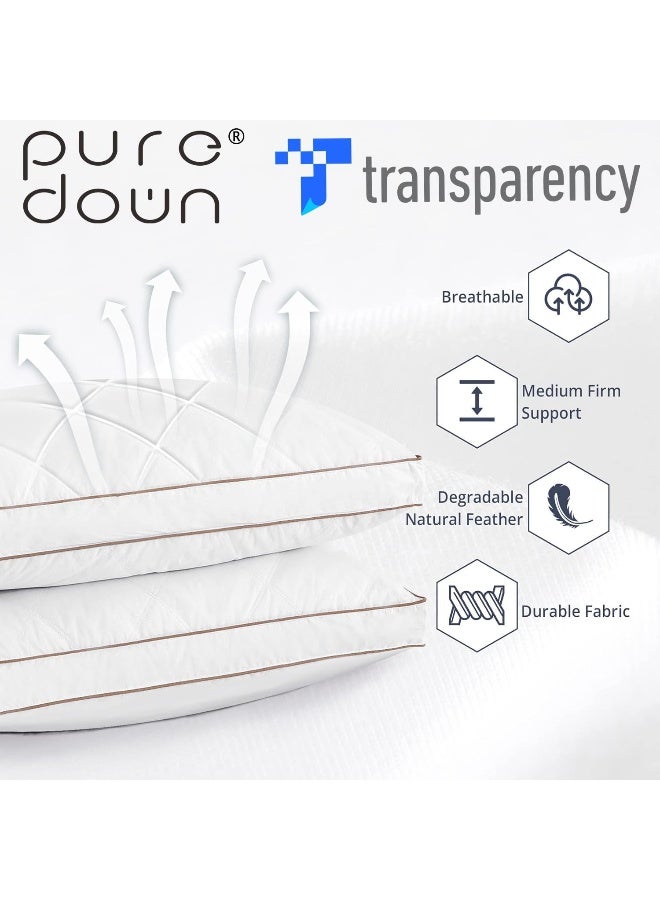 puredown puredown® Soft Goose Feather Pillows for Sleeping, Pillow 100% Cotton Pillow Cover King Set of 2  - Image 2