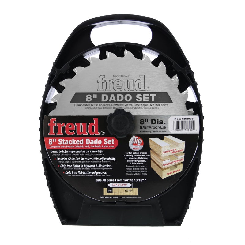 Freud Pro Dado Set with Premium Tico Hi-Density Carbide Crosscutting Blend for Maximum Performance - 8" Diameter, 12 Teeth, 5/8" Arbor, 6000 Max RPM - SD208S - Image 1