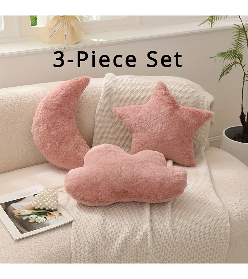 Set Of 3 Warm Yellow Moon Star And Cloud Polygonal Throw Pillow Covers For Living Room Sofa Bedroom Home Decor - Image 1