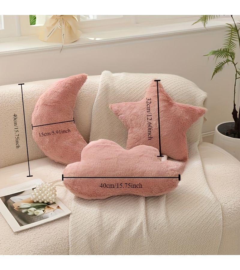 Set Of 3 Warm Yellow Moon Star And Cloud Polygonal Throw Pillow Covers For Living Room Sofa Bedroom Home Decor - Image 3