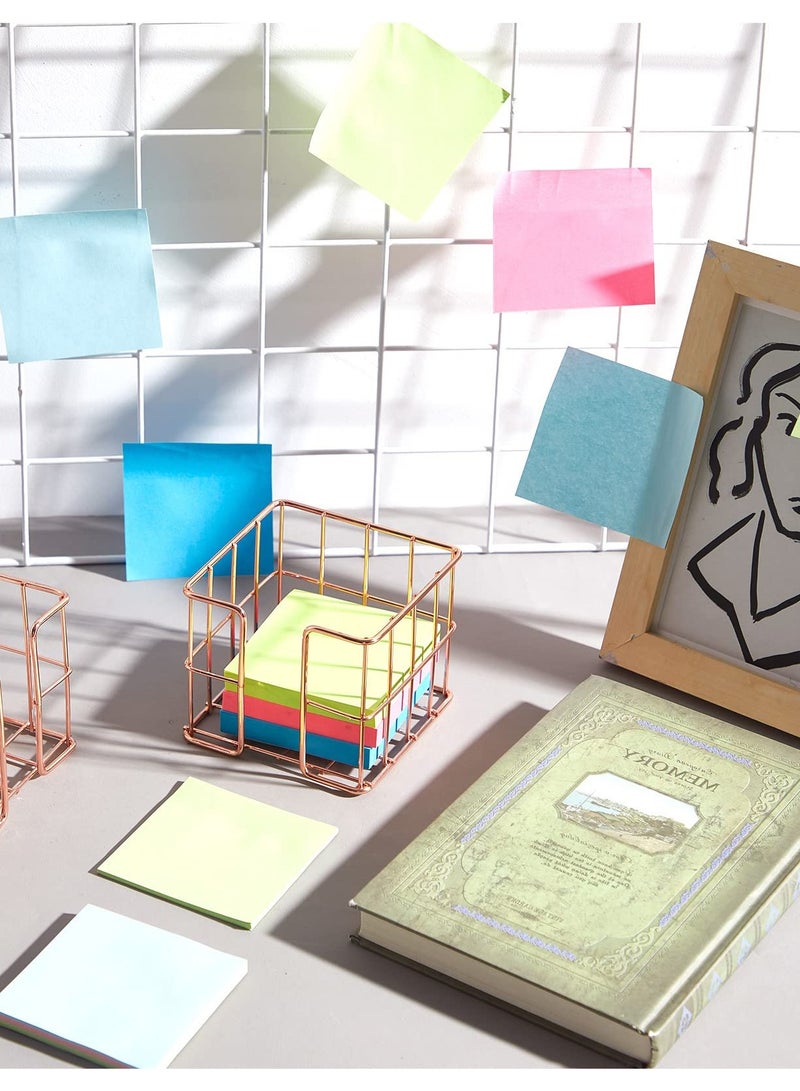 Excefore Rose Gold Post Note Holder Set, Elegant Sticky Note Cube Dispenser and Mesh Memo Holder for Desk Organization, Perfect for Home, Office, and School Supplies - Image 2