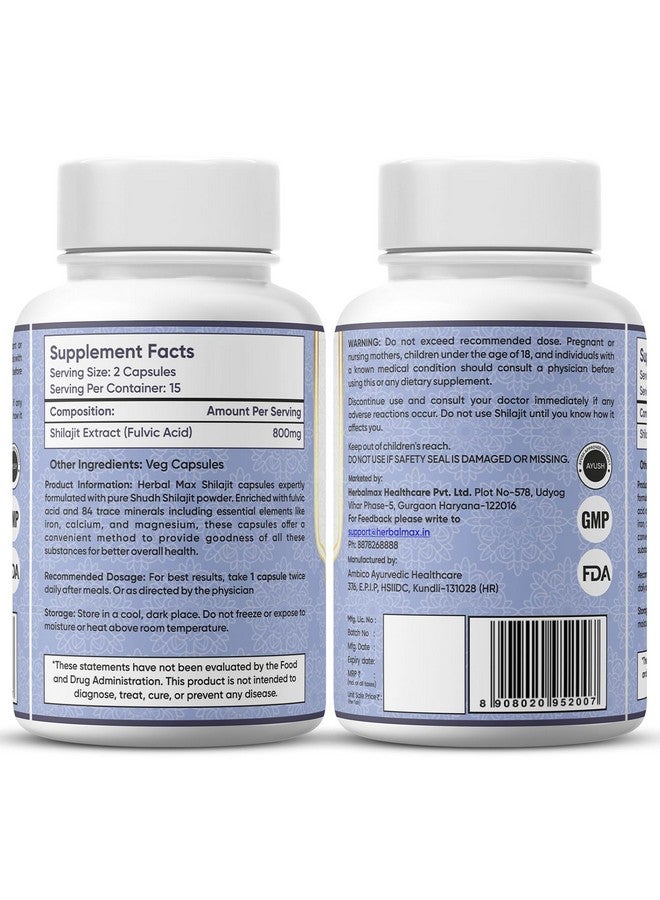 Herbal Max كبسولات هيربال ماكس شيلاجيت | حمض الفولفيك | من أجل التحمل والقدرة والقوة والطاقة والمناعة - 800 ملغ - Image 2