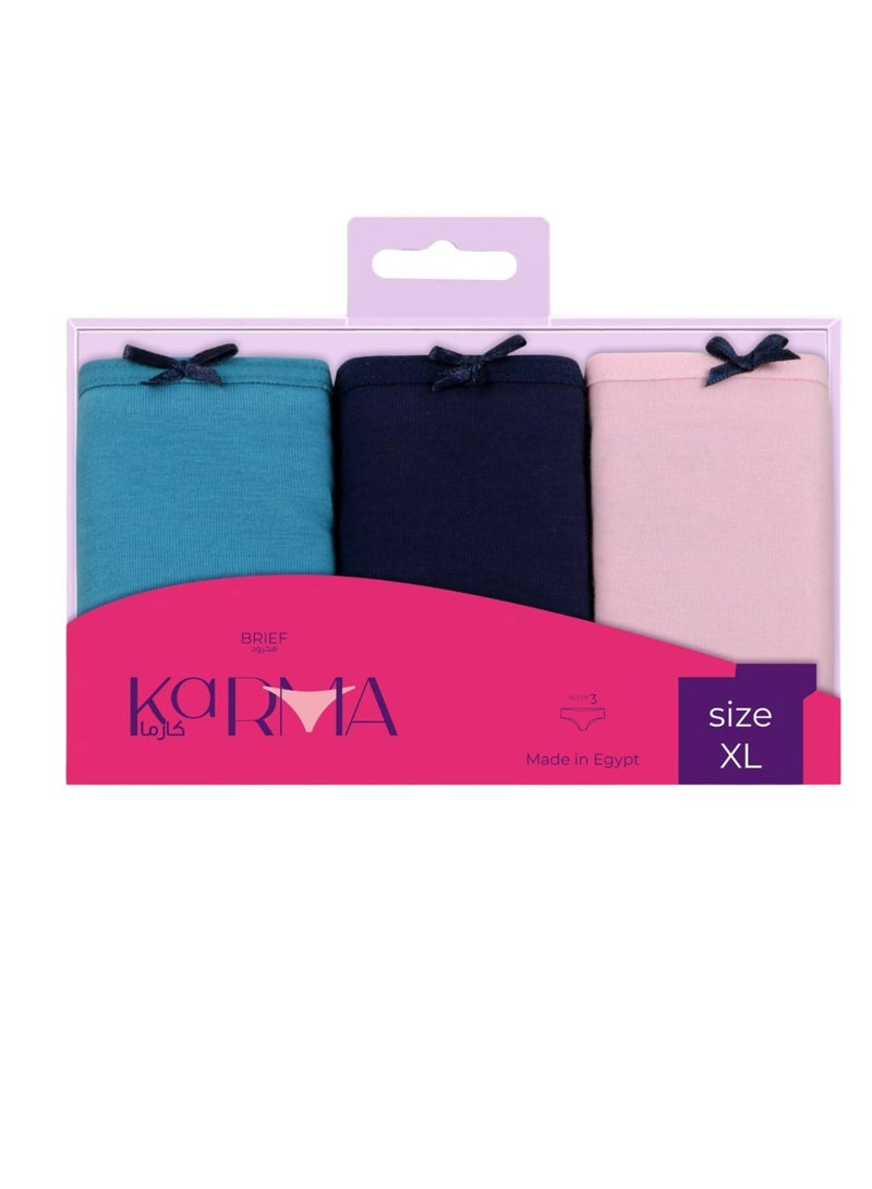 Karma Pack of 3 Plain Colors Cotton Brief Panties Underwear for Women - Image 2