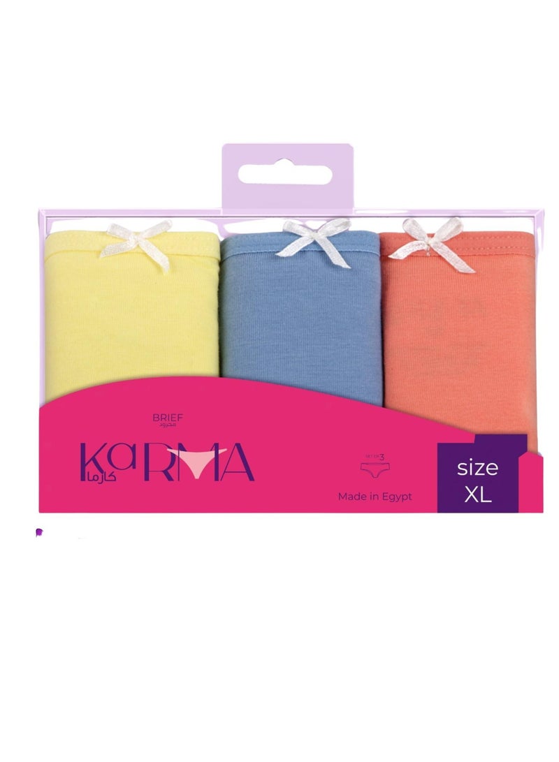 Karma Pack of 3 Plain Colors Cotton Brief Panties Underwear for Women - Image 4