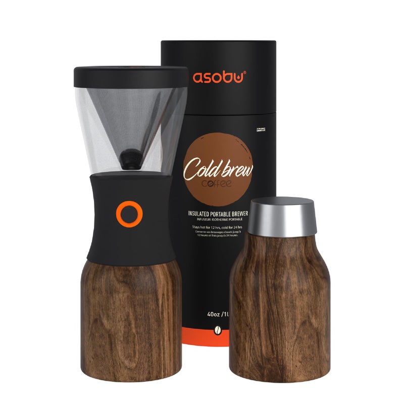 asobu asobu Coldbrew Portable Cold Brew Coffee Maker With a Vacuum Insulated 1 Liter Stainless Steel 18/8 Carafe Bpa Free (Wood)  - Image 1