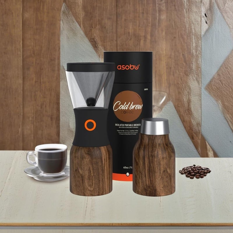 asobu asobu Coldbrew Portable Cold Brew Coffee Maker With a Vacuum Insulated 1 Liter Stainless Steel 18/8 Carafe Bpa Free (Wood)  - Image 5