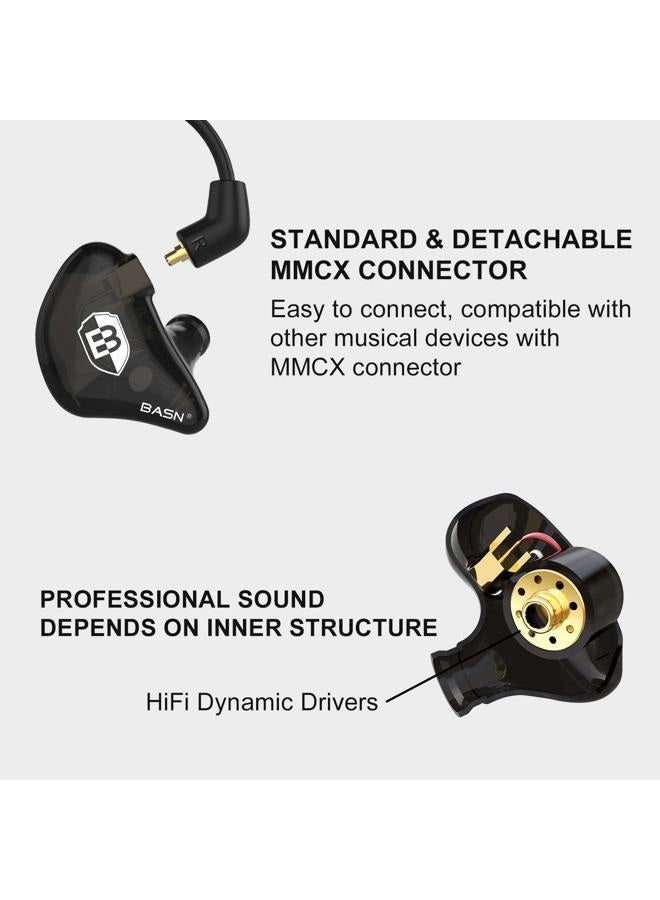 BASN in Ear Monitor Headphones for Musicians, Bsinger 2nd Generation Sound Isolating Earphones with Dual Dynamic Drivers Detachable MMCX Cable (Black)… - Image 2