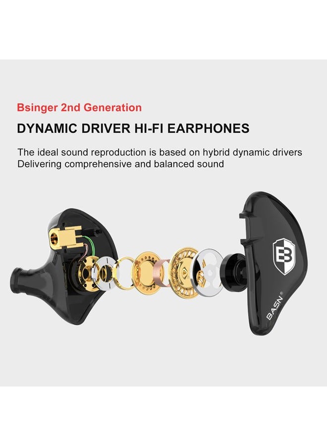 BASN in Ear Monitor Headphones for Musicians, Bsinger 2nd Generation Sound Isolating Earphones with Dual Dynamic Drivers Detachable MMCX Cable (Black)… - Image 4