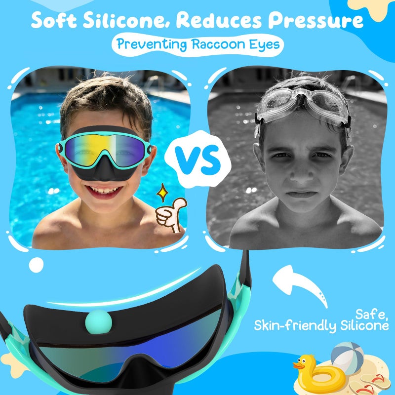 VegoVia 2 Pack Kids Swim Goggles with Nose Cover, Anti-Fog UV Protection Swimming Goggles for Kids Youth 3-15 Wide View,Adjustable Strap - Image 4