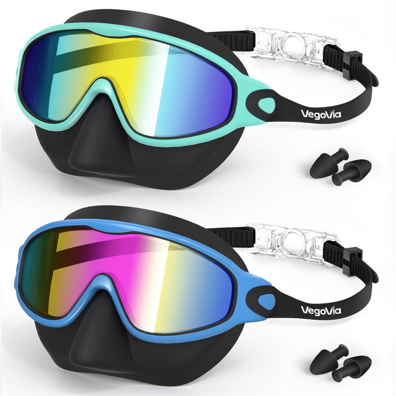 VegoVia 2 Pack Kids Swim Goggles with Nose Cover, Anti-Fog UV Protection Swimming Goggles for Kids Youth 3-15 Wide View,Adjustable Strap - Image 1