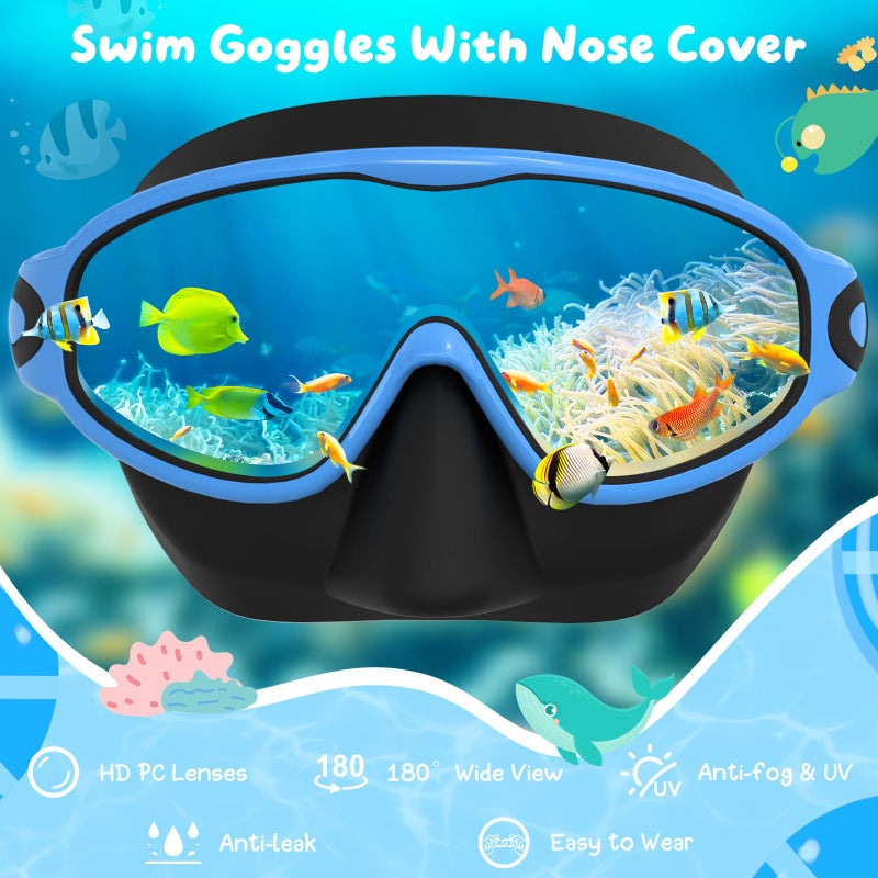 VegoVia 2 Pack Kids Swim Goggles with Nose Cover, Anti-Fog UV Protection Swimming Goggles for Kids Youth 3-15 Wide View,Adjustable Strap - Image 3