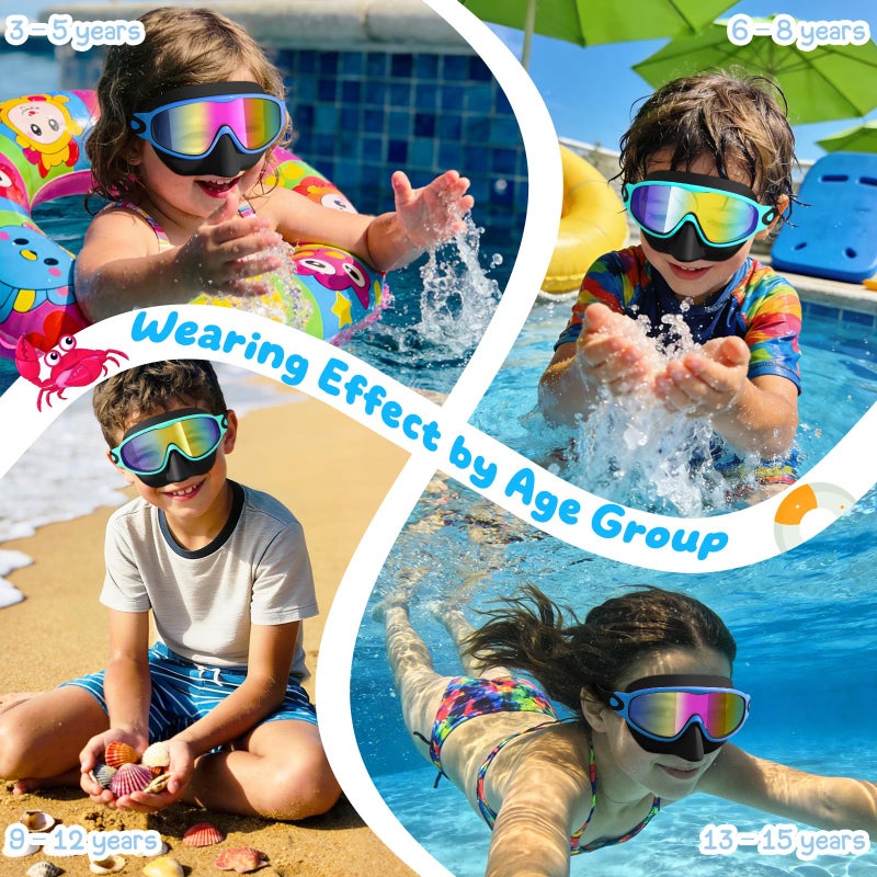 VegoVia 2 Pack Kids Swim Goggles with Nose Cover, Anti-Fog UV Protection Swimming Goggles for Kids Youth 3-15 Wide View,Adjustable Strap - Image 5
