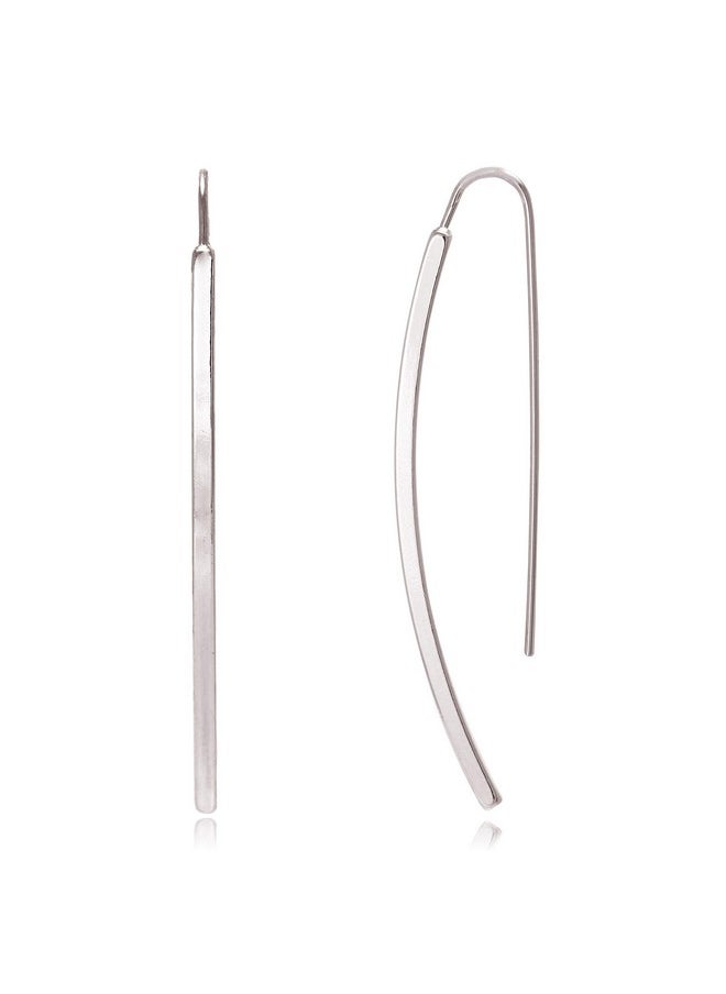 BONALUNA - Long Curved & Linear Metal Bar Drop Threader Earrings For Women - Image 1