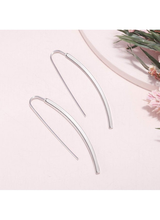 BONALUNA - Long Curved & Linear Metal Bar Drop Threader Earrings For Women - Image 1