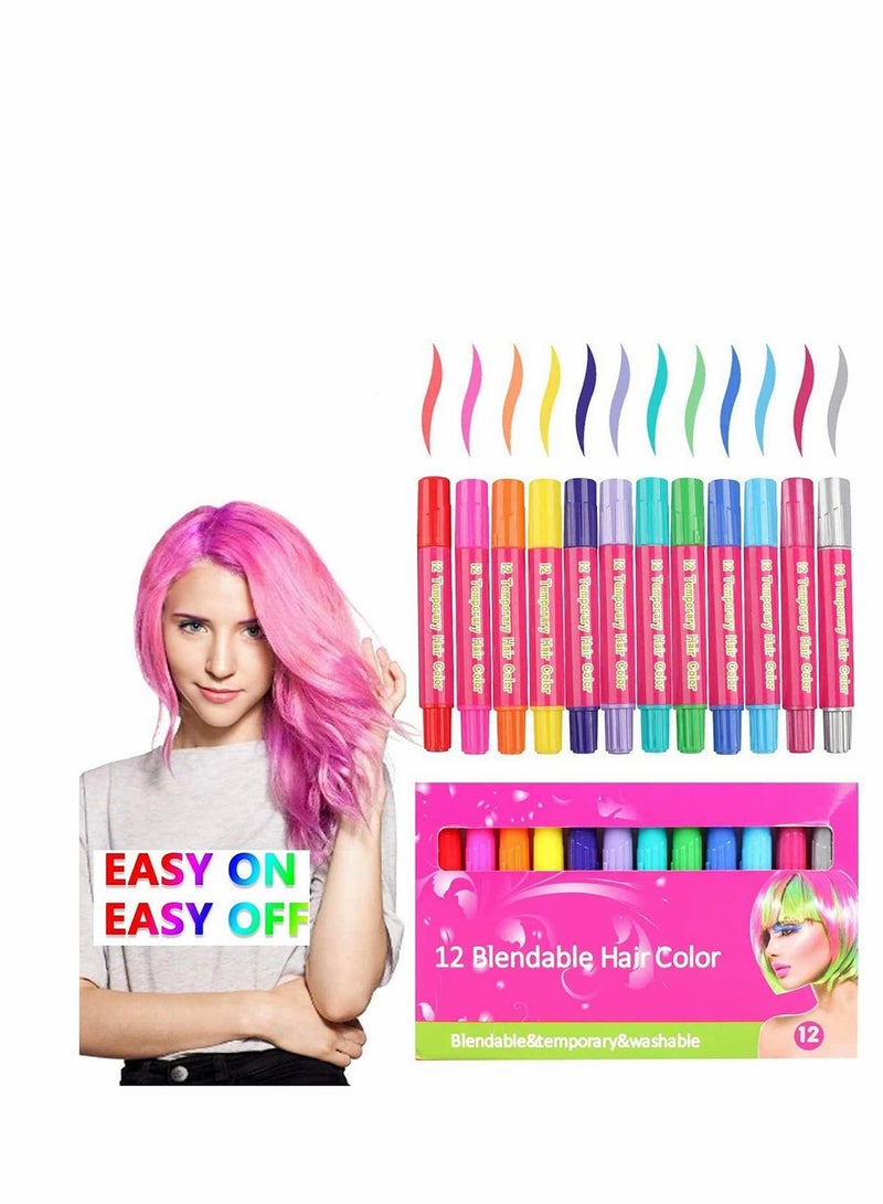 Excefore Hair Chalk Temporary Hair Color For Kids, 12 Color Nonsticky Washable Hair Dye Hair Chalk For Girls New Year Birthday Party Cosplay Diy - Image 1