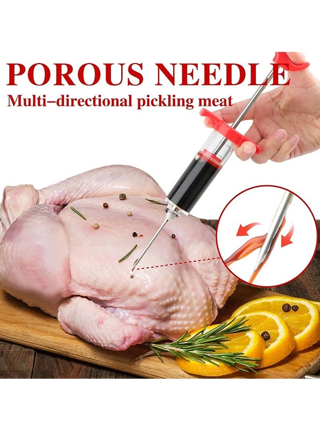 2 Pcs Meat Injector,Portable Plastic Marinade Turkey Injector Syringe with Screw on Meat Needle for Smoker BBQ Grill,food syringe,1 oz,Red and black - Image 3