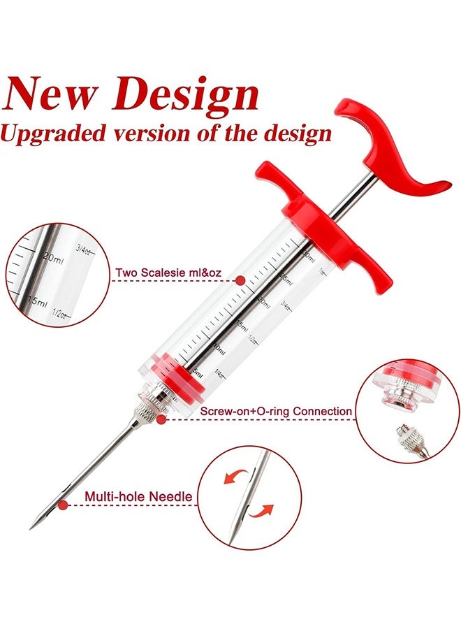 2 Pcs Meat Injector,Portable Plastic Marinade Turkey Injector Syringe with Screw on Meat Needle for Smoker BBQ Grill,food syringe,1 oz,Red and black - Image 4