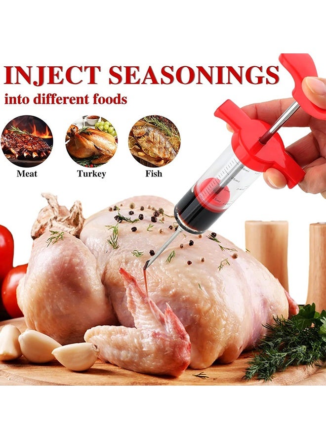 2 Pcs Meat Injector,Portable Plastic Marinade Turkey Injector Syringe with Screw on Meat Needle for Smoker BBQ Grill,food syringe,1 oz,Red and black - Image 2