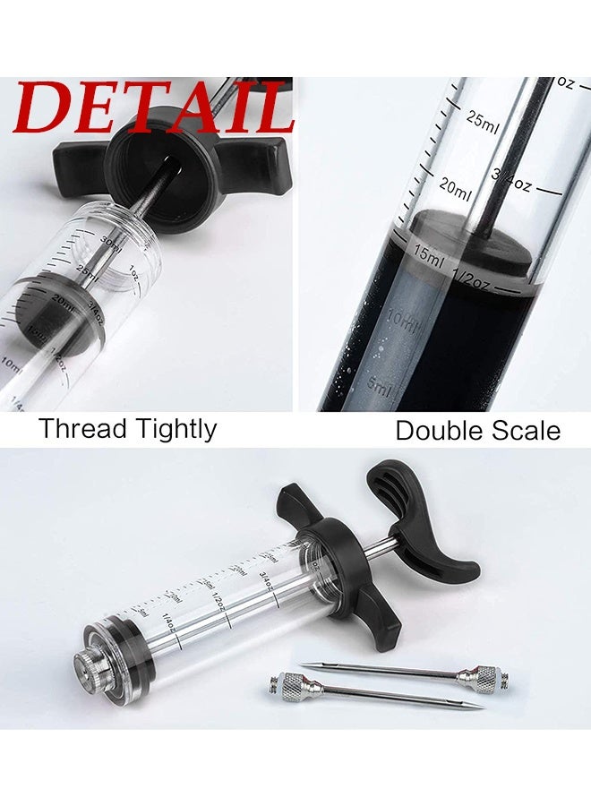 2 Pcs Meat Injector,Portable Plastic Marinade Turkey Injector Syringe with Screw on Meat Needle for Smoker BBQ Grill,food syringe,1 oz,Red and black - Image 5