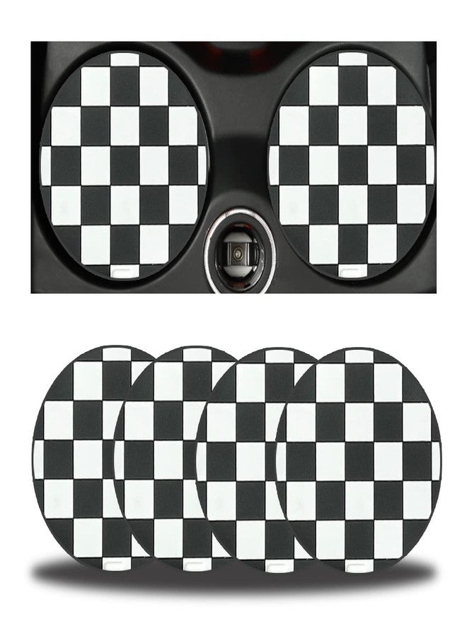 zipelo 4 Pack Car Cup Coasters, 2.75 Inch Vehicle Holder Cup Holder Insert Coaster, Anti-Slip Automotive Black White Grid and American Flag Drink Cup Mat, Universal Interior Accessories (Black/White) - Image 1