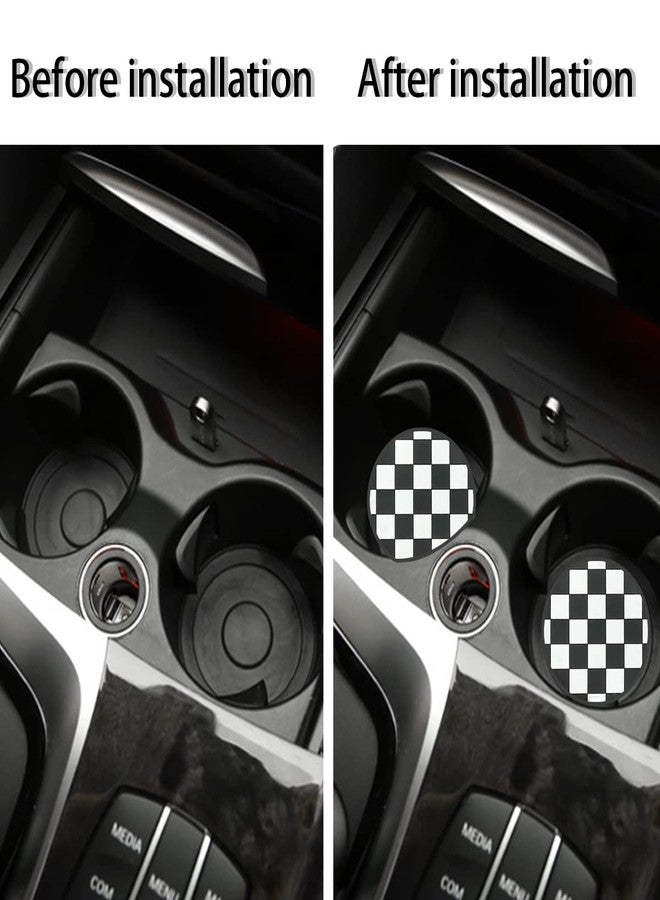 zipelo 4 Pack Car Cup Coasters, 2.75 Inch Vehicle Holder Cup Holder Insert Coaster, Anti-Slip Automotive Black White Grid and American Flag Drink Cup Mat, Universal Interior Accessories (Black/White) - Image 3