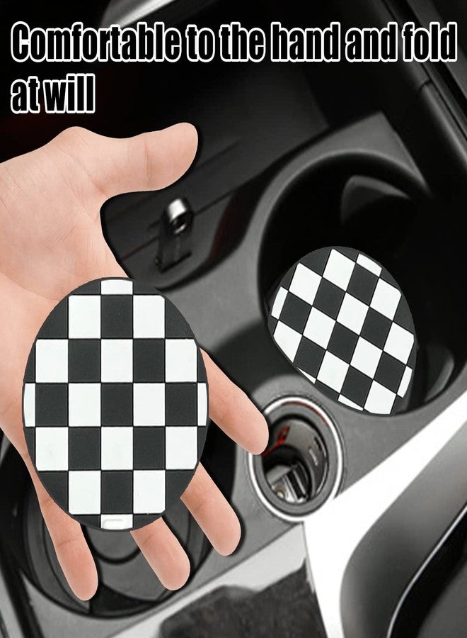 zipelo 4 Pack Car Cup Coasters, 2.75 Inch Vehicle Holder Cup Holder Insert Coaster, Anti-Slip Automotive Black White Grid and American Flag Drink Cup Mat, Universal Interior Accessories (Black/White) - Image 4