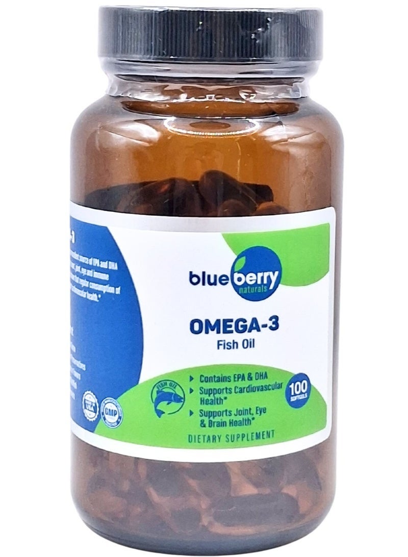 Blueberry Naturals Omega-3 Fish Oil 1000mg, 100 Softgels