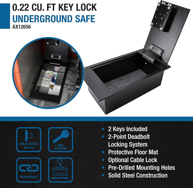 BARSKA Barska 022 Cubic Ft Hidden Security Floor Safe with Key Lock for Home Business Valuables Jewelry Cash - Image 3