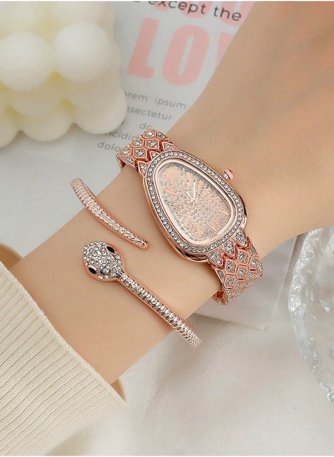 Women's Snake Watch（Quartz watches, full diamond watches，Watch and bracelet sets）  - Image 4