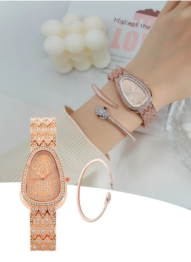 Women's Snake Watch（Quartz watches, full diamond watches，Watch and bracelet sets）  - Image 1