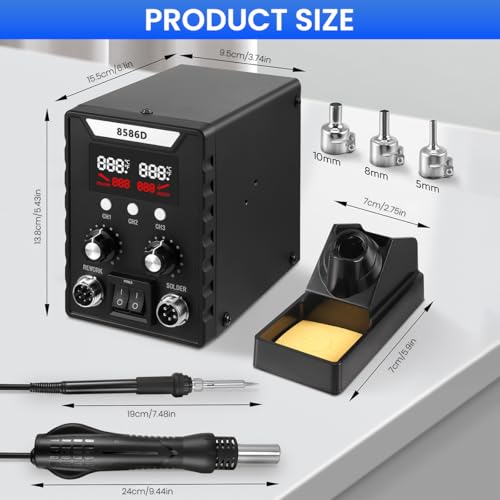 Serplex® 2 in 1 Hot Wind Gun Solder Iron SMD Rework Soldering Station Kit 700W/220V Tabletop Hot Wind Gun Tin Solder Iron Working Station Adjustable SMD Soldering Station with Dual LCD Digital Display - Image 2