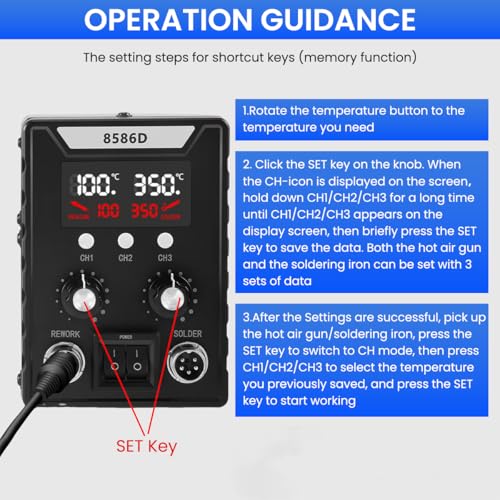 Serplex® 2 in 1 Hot Wind Gun Solder Iron SMD Rework Soldering Station Kit 700W/220V Tabletop Hot Wind Gun Tin Solder Iron Working Station Adjustable SMD Soldering Station with Dual LCD Digital Display - Image 3