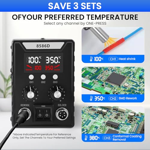 Serplex® 2 in 1 Hot Wind Gun Solder Iron SMD Rework Soldering Station Kit 700W/220V Tabletop Hot Wind Gun Tin Solder Iron Working Station Adjustable SMD Soldering Station with Dual LCD Digital Display - Image 5