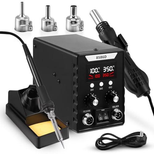 Serplex® 2 in 1 Hot Wind Gun Solder Iron SMD Rework Soldering Station Kit 700W/220V Tabletop Hot Wind Gun Tin Solder Iron Working Station Adjustable SMD Soldering Station with Dual LCD Digital Display - Image 1