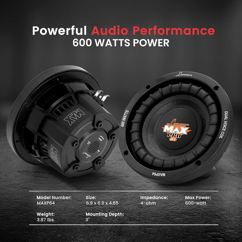 Pyle Lanzar 6.5” Car Subwoofer Speaker - Black Non-Pressed Paper Cone, Aluminum Voice Coil, 4 Ohm Impedance, 600 Watt Power and Foam Edge Suspension for Vehicle Audio Stereo Sound System - MAXP64 - Image 3