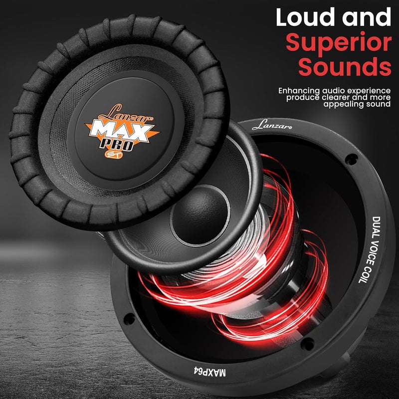 Pyle Lanzar 6.5” Car Subwoofer Speaker - Black Non-Pressed Paper Cone, Aluminum Voice Coil, 4 Ohm Impedance, 600 Watt Power and Foam Edge Suspension for Vehicle Audio Stereo Sound System - MAXP64 - Image 2