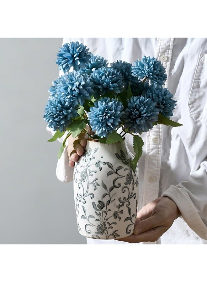 SIDUCAL Ceramic Vintage Vase, 7 Inch Retro Ice Cracked Chinoiserie Floral Vase, Rustic Farmhouse Vases for Home Decor, Bookshelf, Office, Garden, Chinoiserie Decor, Tuscan Decor, Gray Floral Pattern - Image 4
