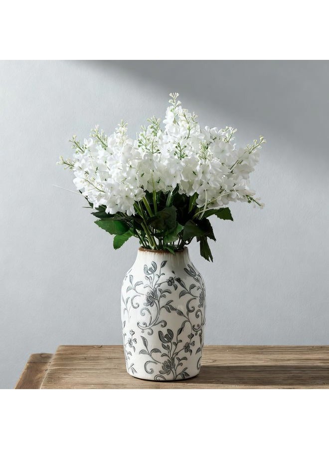 SIDUCAL Ceramic Vintage Vase, 7 Inch Retro Ice Cracked Chinoiserie Floral Vase, Rustic Farmhouse Vases for Home Decor, Bookshelf, Office, Garden, Chinoiserie Decor, Tuscan Decor, Gray Floral Pattern - Image 1