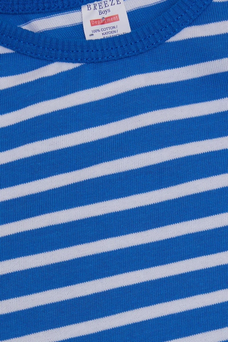 Breeze Baby Boy Long Sleeve T-Shirt Patchwork Striped 9 Months-3 Years, Blue  - Image 2