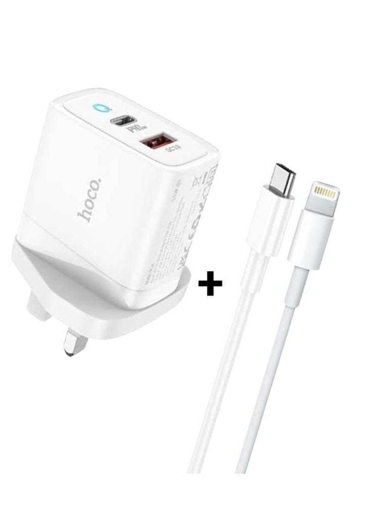 hoco DC34 Advanced Dual Port Fast Charger with PD 20W and QC 3.0 Technology for Ultra-Fast and Efficient Device Charging - Image 1
