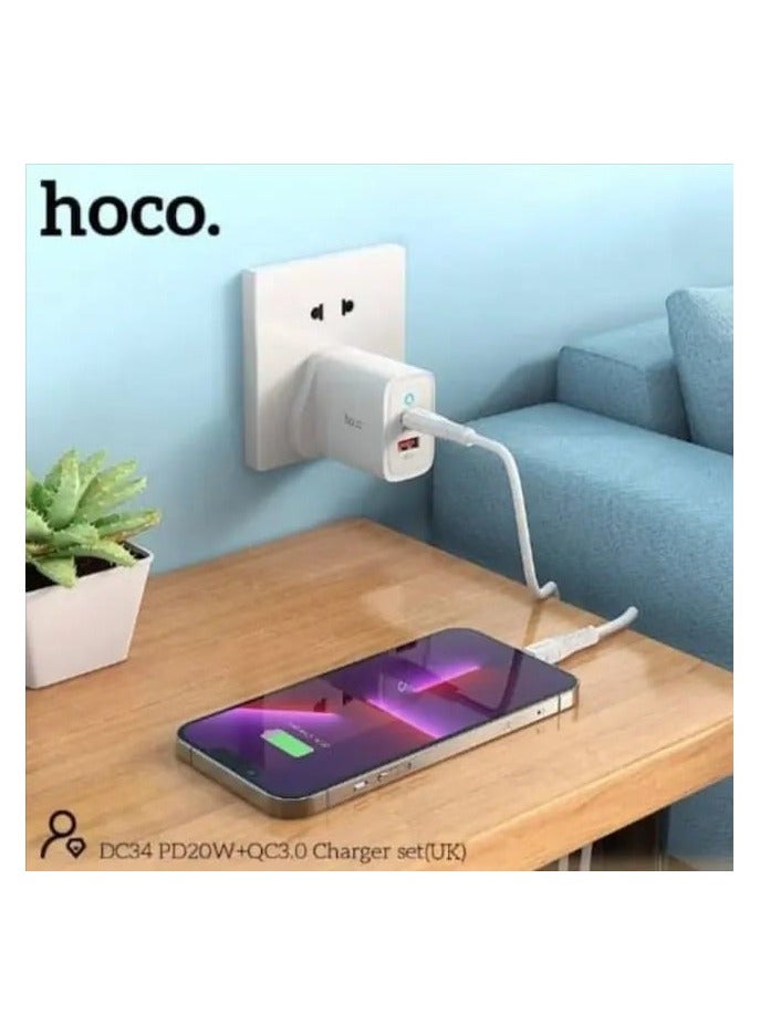hoco DC34 Advanced Dual Port Fast Charger with PD 20W and QC 3.0 Technology for Ultra-Fast and Efficient Device Charging - Image 2