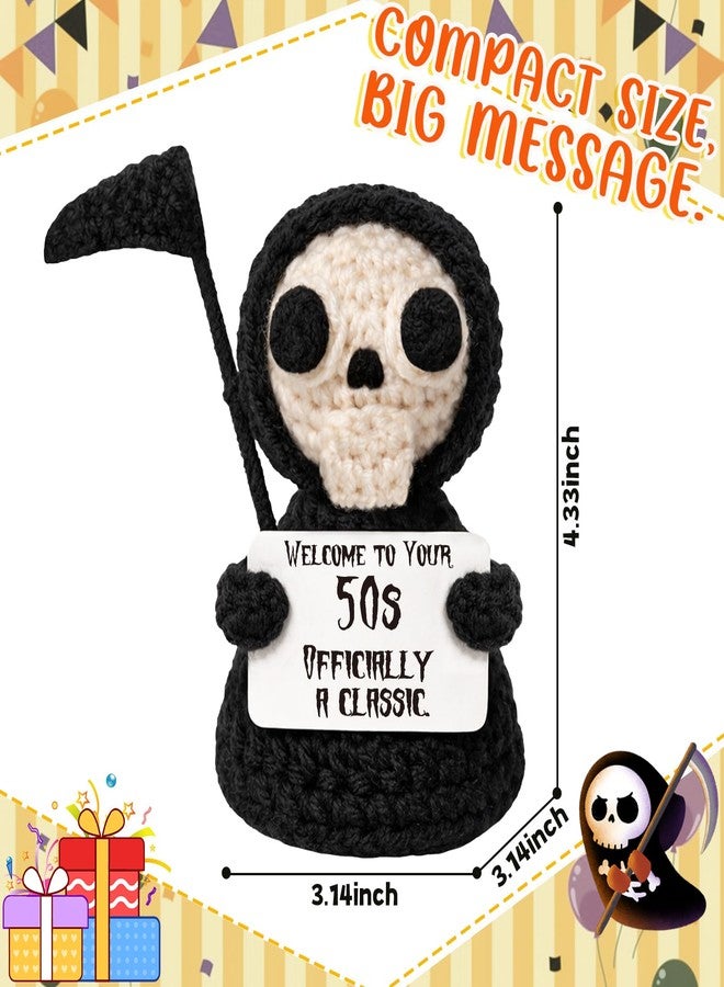 Frabaca Happy 50th Birthday Gifts for Women Men - Hilarious Positive Grim Reaper for 50th Birthday Desk Decor - 50 Year Old Birthdays Unique Handmade Crochet Gifts for Best Friend - Image 2