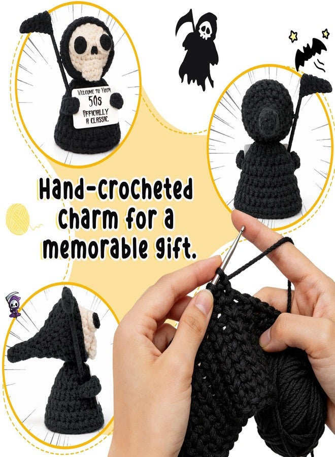 Frabaca Happy 50th Birthday Gifts for Women Men - Hilarious Positive Grim Reaper for 50th Birthday Desk Decor - 50 Year Old Birthdays Unique Handmade Crochet Gifts for Best Friend - Image 5