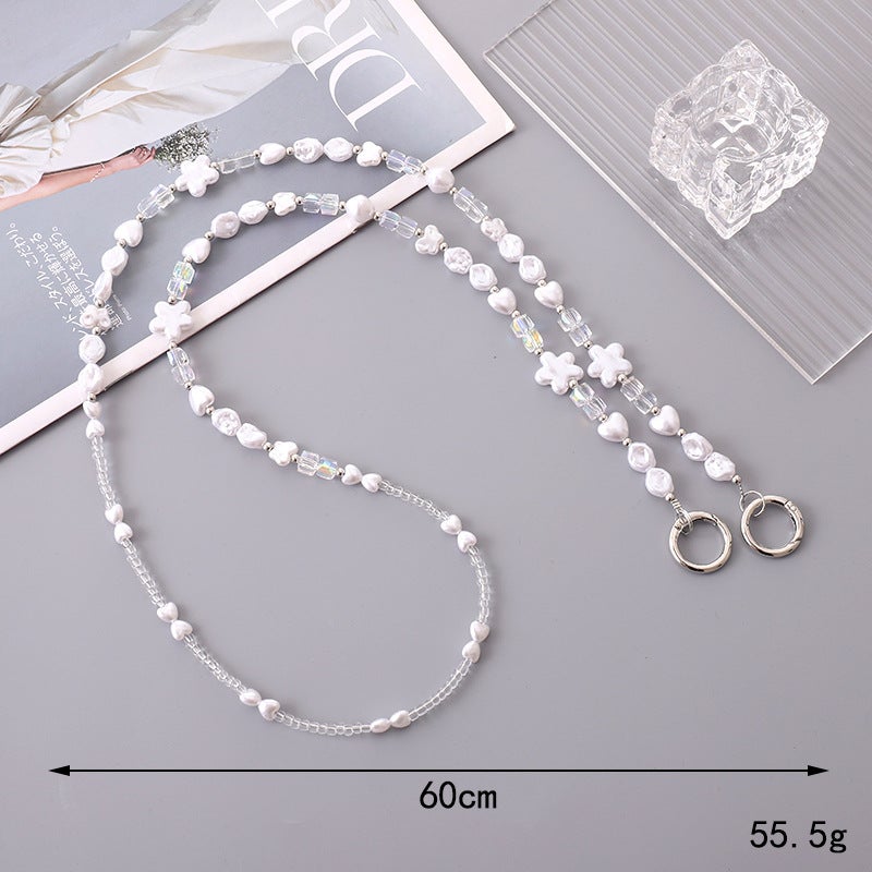 Elegant Crystal Pearl Phone Case Lanyard K3098 4 special-shaped flowers slung chain