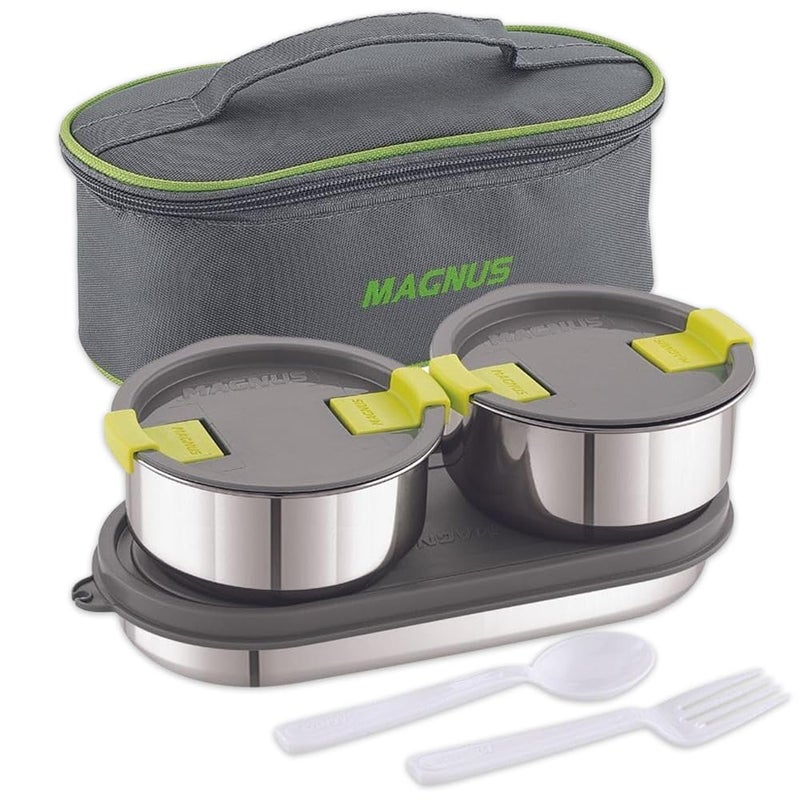 Magnus Olive-3 Prime Steam Lock Stainless Steel Lunch Box for Kids, Lunch Boxes for Office Men, Women, Leak-Proof Containers with Carry Case, Airtight Food Storage for School, Picnic - Image 1