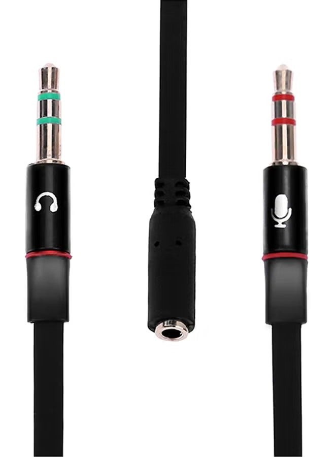 Coconut Female To 2 3.5mm Male Plug Y Splitter Stereo Mic Audio Adapter Cable Black - Image 1