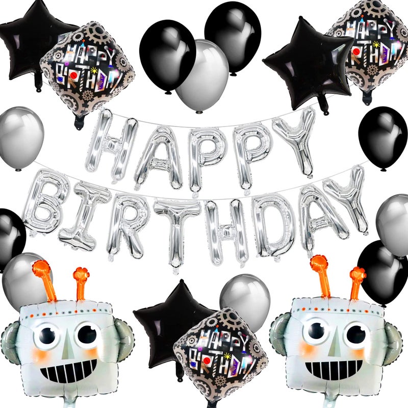 Roaring Good Time 31 PCS Robot Birthday Party Supplies Robot Birthday Balloons Favors Cake Cupcake Decoration robot happy birthday Banner robot Party Supplies - Image 3