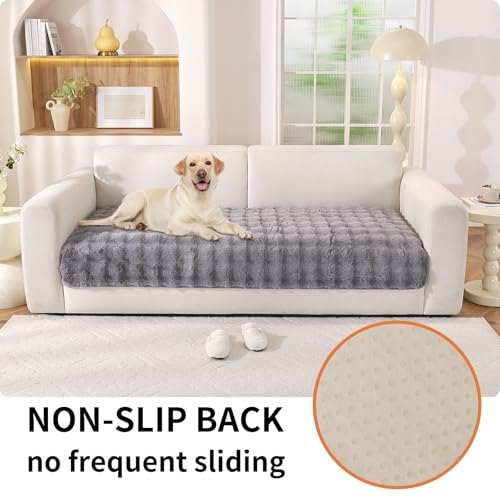 Hittun Waterproof Dog Bed Cover Non Slip Couch Covers for Dogs Washable Soft Faux Fur Sofa Cover Couch Covers for 3 Cushion Couch Sofa Pet Friendly (Grey) - Image 2