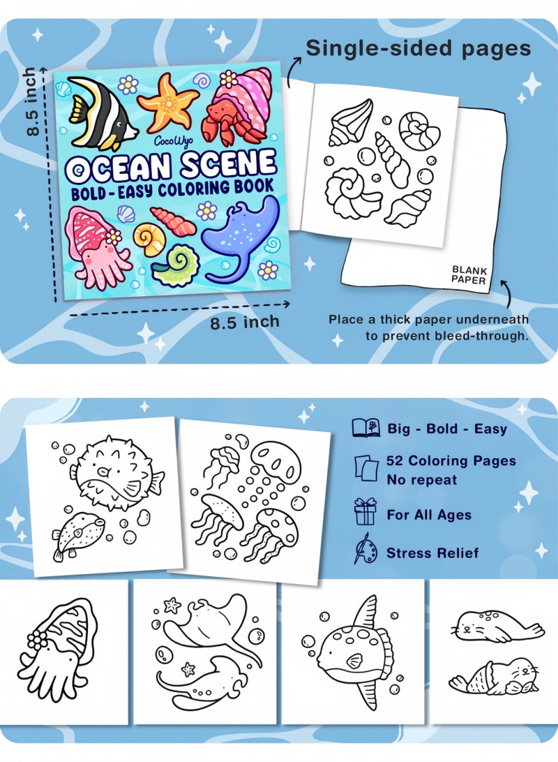 Generic Ocean Scene: Coloring Book for Adults and Kids, Bold and Easy Designs for Relaxation with Sea Life  - Image 3